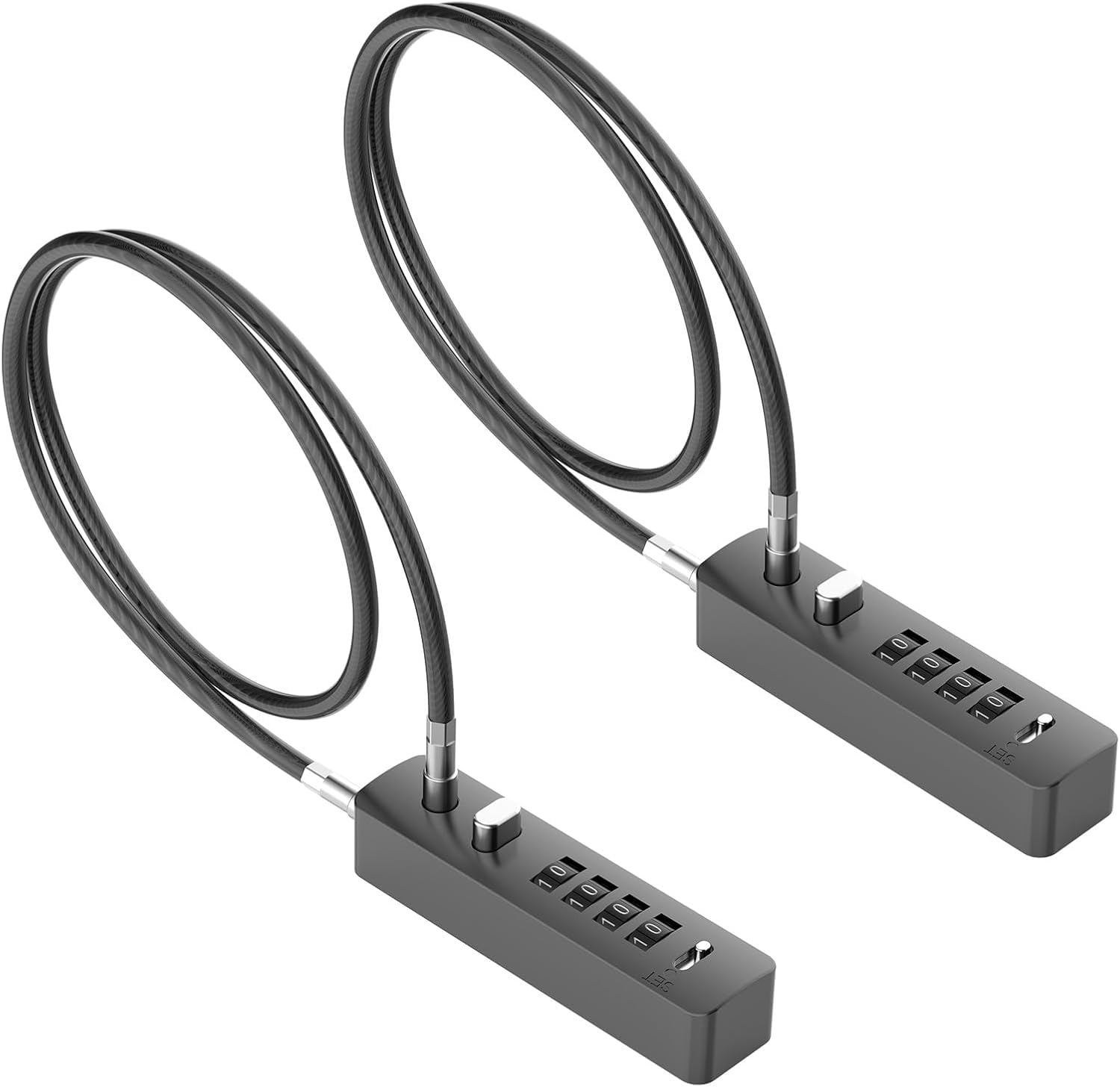 Combination Cable Lock, 23.6Inch Steel Small Cable Rope Locks with 4-Digit Combination, Resettable Code for Bicycle, Bikes, Gate Outdoor Fence, CabinetsRefrigerator Doors (Gray - 2pcs)-image-20