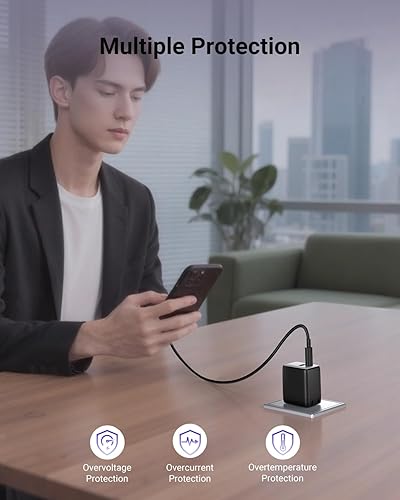 Miniatura 8 de Cargador de carga rápida USB C, cargador nano GaN de doble puerto de 30 W con enchufe plegable para iPhone serie 1615, iPad, Galaxy S24 Ultra y más