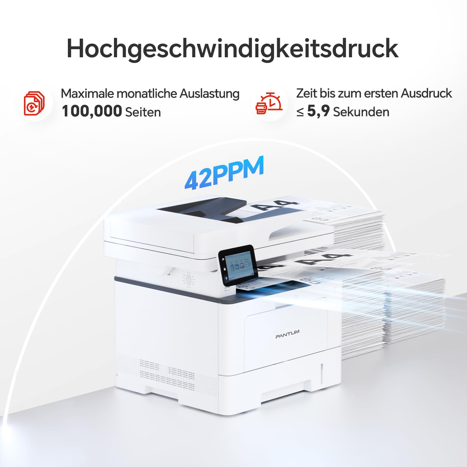 PANTUM BM5220ADW Laserdrucker multifunktionsgerät mit Scanner und kopierer, Schwarz-Weiß, 42 ppm, Automatischer Duplexdruck, Drucker WLAN, A4, Inklusive 3000-Seiten-Starter-Toner
