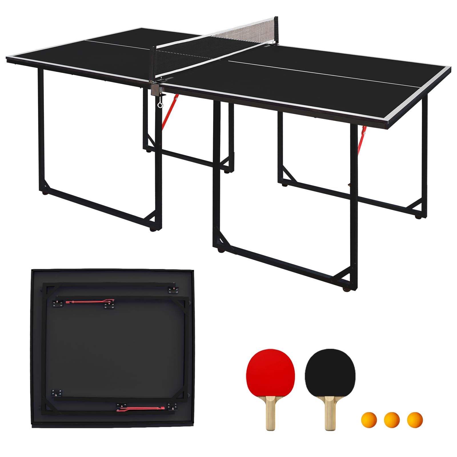 Pingpong Tisch 182cm Faltbar Mit Netz Schläger Bälle Schwarz