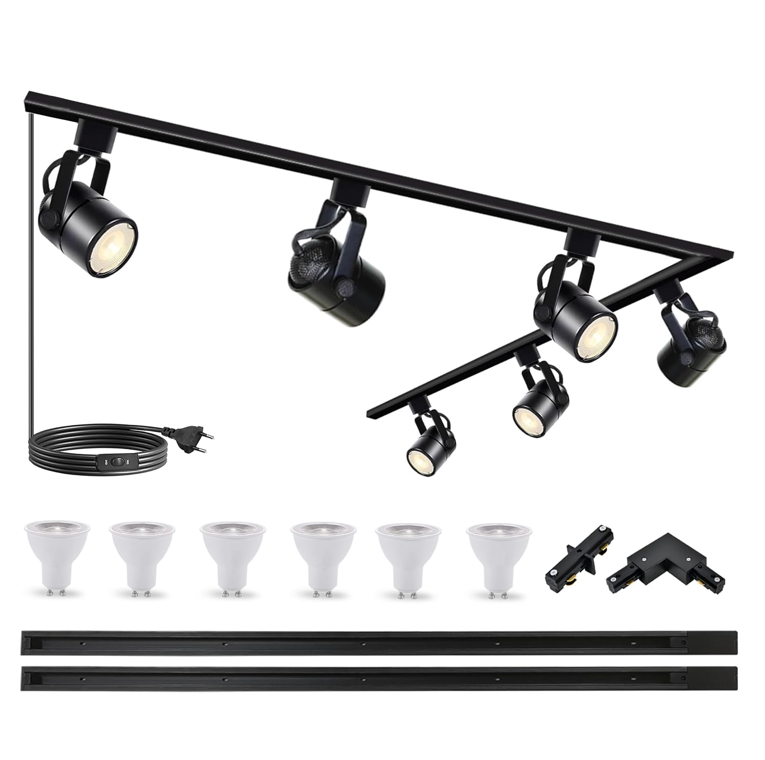 Track Light Kit, 6 Stück LED H-Schienenstrahler mit 2 Meter Schiene, 10W 3000K kaltweißes Licht Schienensystem Innenraum Deckenleuchten