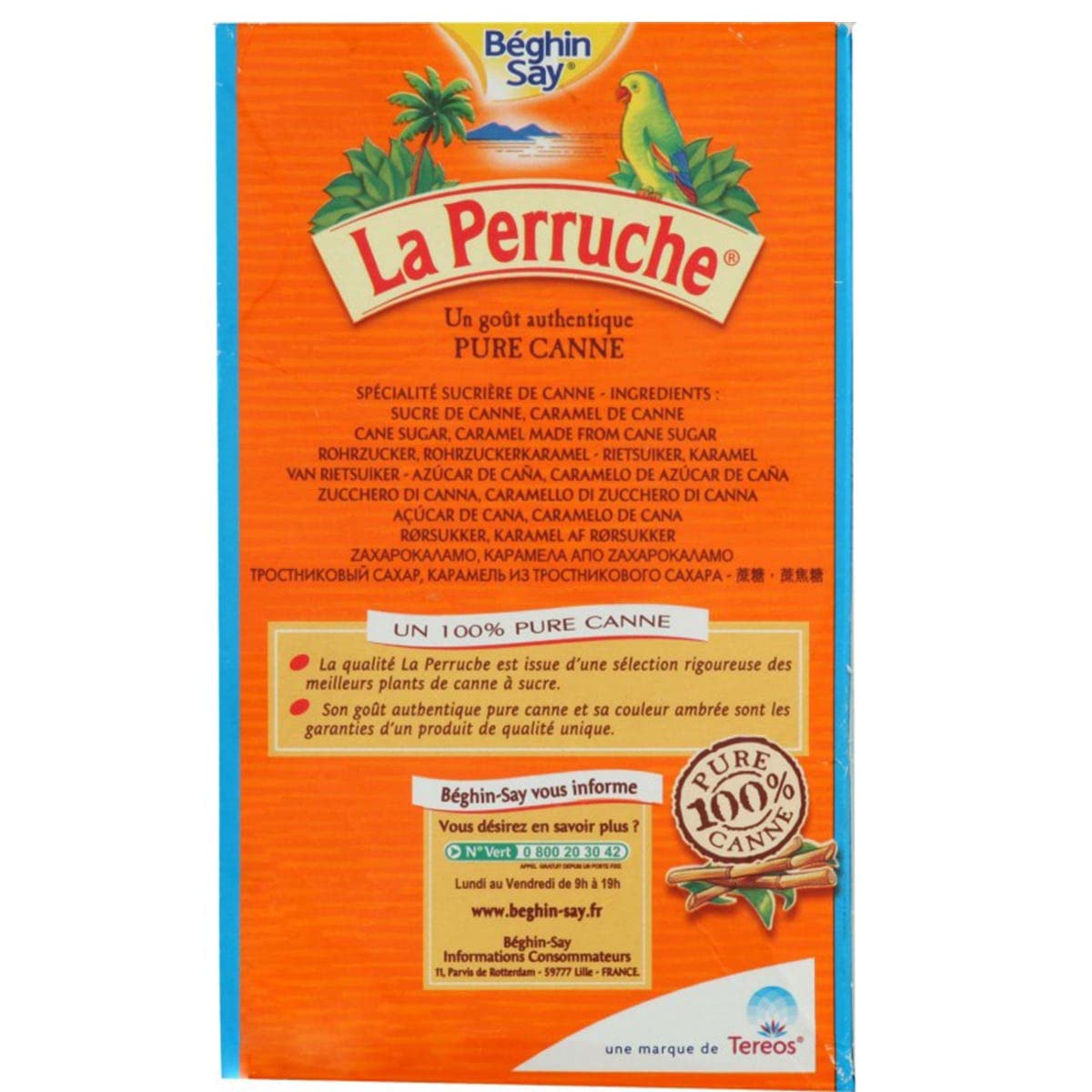 La Perruche - Cubo natural marrón de azúcar de caña 8 x 750 gramos
