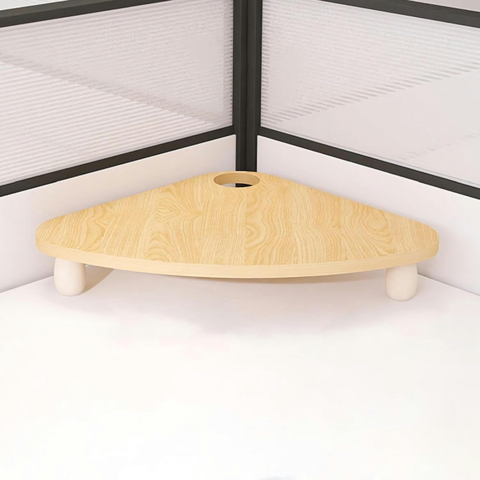 CGJseFH computer stand, Corner Monitor Stand Triangular Riser with Wiring Hole, Home Office Computer , Space Saving Organizer Contraptions, Brown,White(Natural)