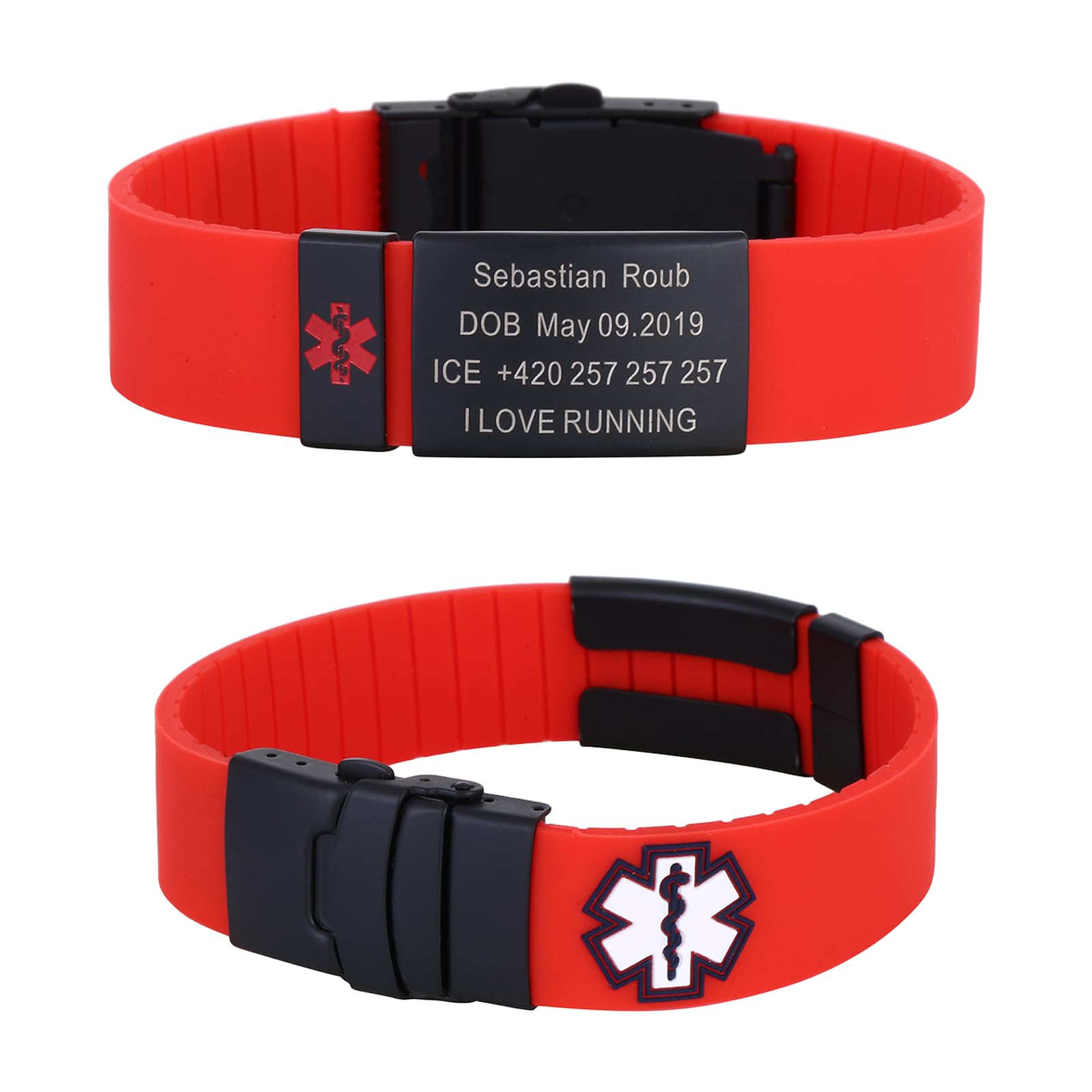 TINGKU Personalized Sport Medical Alert Bracelets for Men Women Kids Free Engraving Customized SOS ID Bracelet with Emergency Medical Card