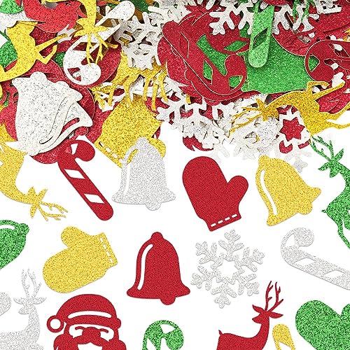 Hying 200 PCS Christmas Confetti Decorations for Table Xmas Santa Deer Sequins Glitter Red Gold Green Table Confetti Winter Snowflake Paper Confetti for Christmas Party Decorations New Year Favors