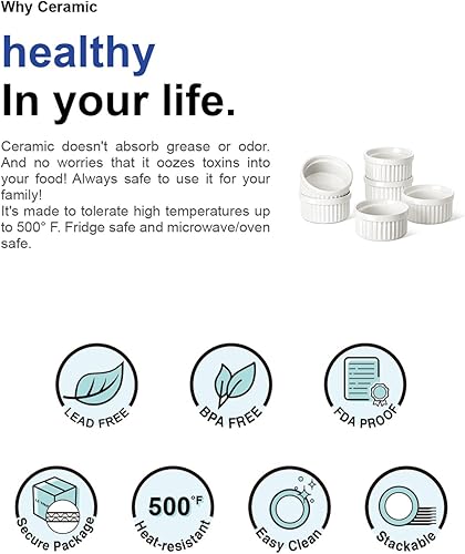 Vista 29 de LE TAUCI - Juego de 6 ramekins de 4 onzas para suflé, salsas de inmersión, pudín, set de 6