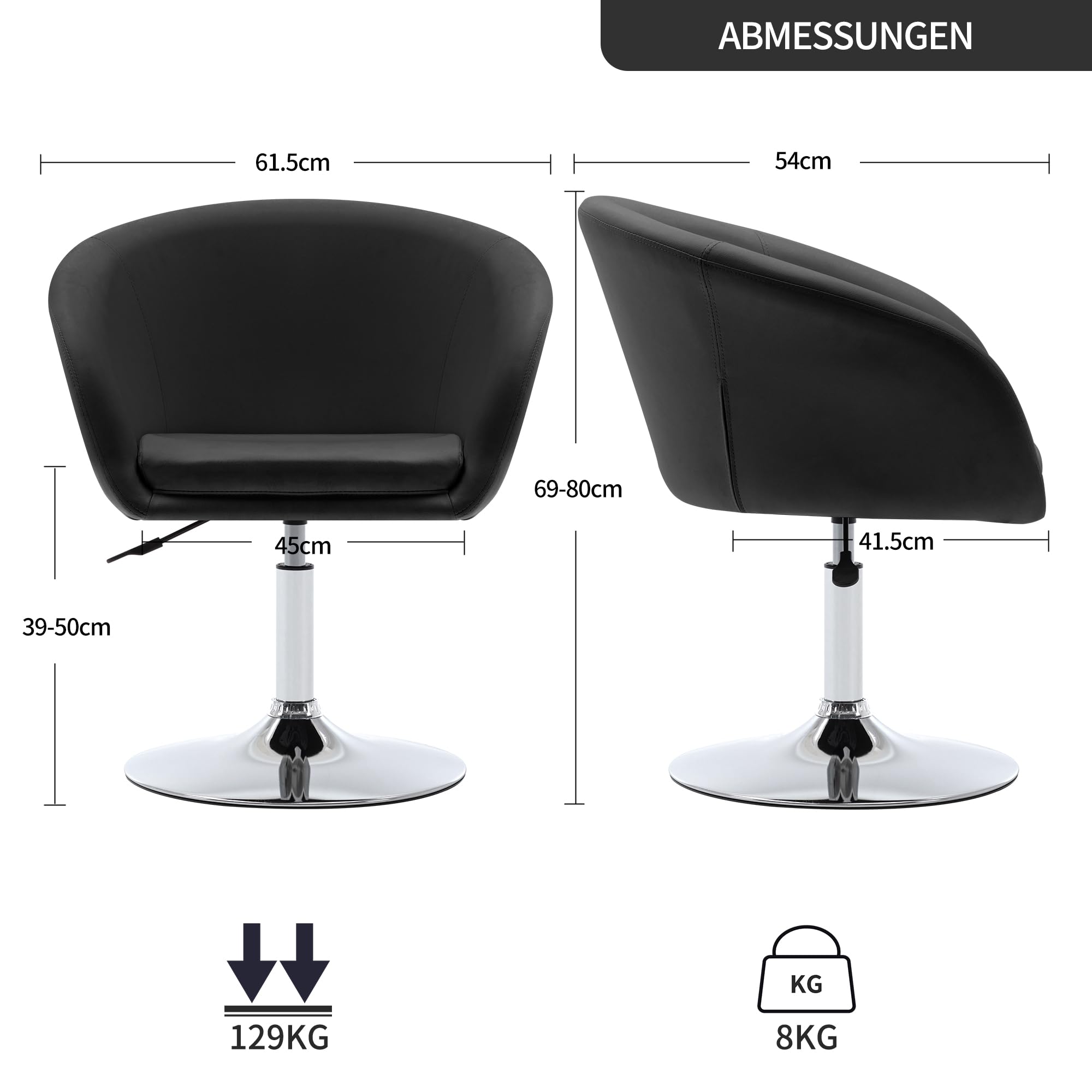 Duhome Sillon Lounge Club Cuero sintético Silla butaca Ajuste de Altura Giratorio seleccion de Color 440, Color:Negro, Material:Cuero Artificial