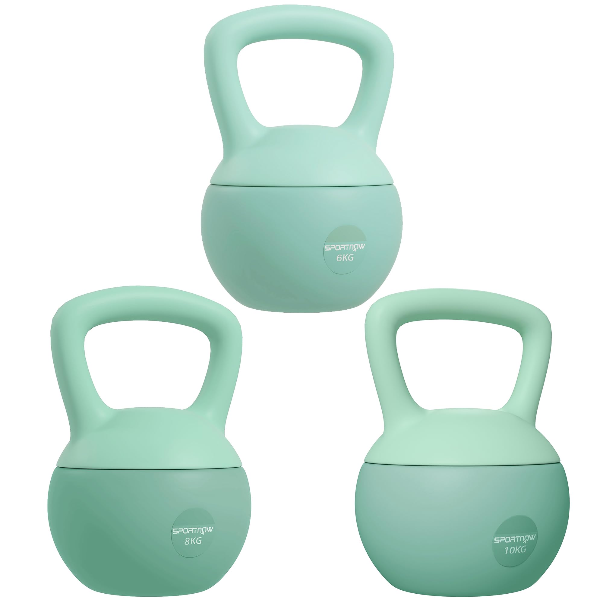 SPORTNOW 3 Pesas Rusas 6/8/10 kg Soft Kettlebells Relleno de Arena Metálica y Mango Antideslizante para Entrenamiento Culturismo en Casa Gimnasio Verde