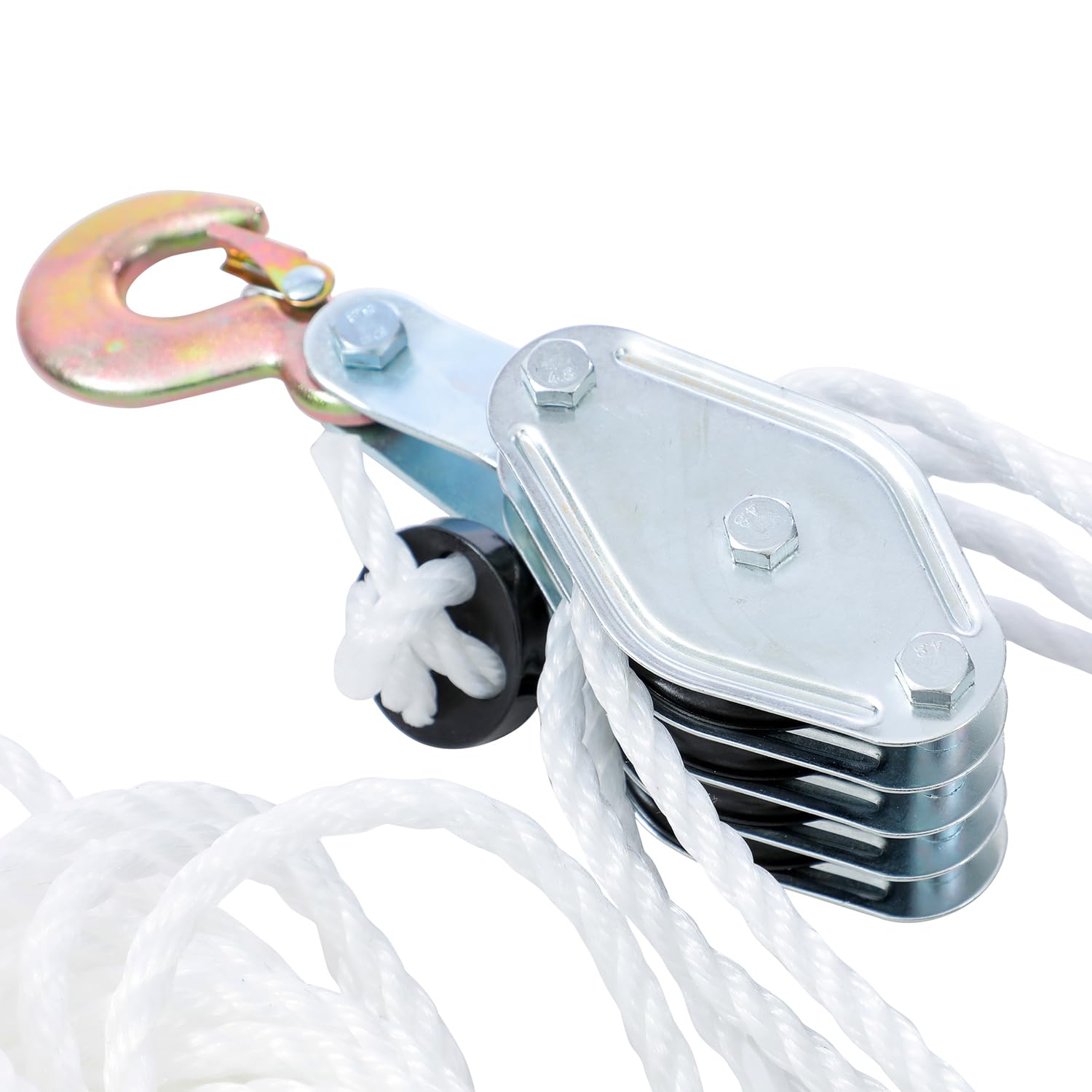 KATSU Tools Sistema di Carrucole per Sollevamento, Resistenza 4400lbs, Corda in Nylon 20m x 8mm, Ganci in Acciaio, per Garage e Costruzioni