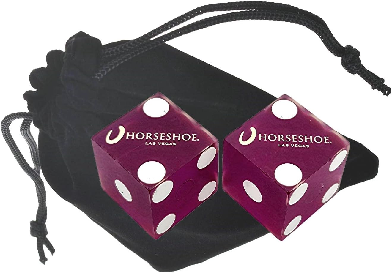 Wide Selection Authentic Las Vegas Casino Craps Dice Pairs with Matching Serial Numbers ... Plus Storage Pouch (Horseshoe - Purple Frosted)