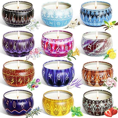 Mother's Day Gift, 12 Constellations Scented Candles Gift for Women, Candles for Home Scented, Soy Wax 2.5oz Aromatherapy Scented Candles, Portable Travel Tin, Present for Birthday Valentines's Day