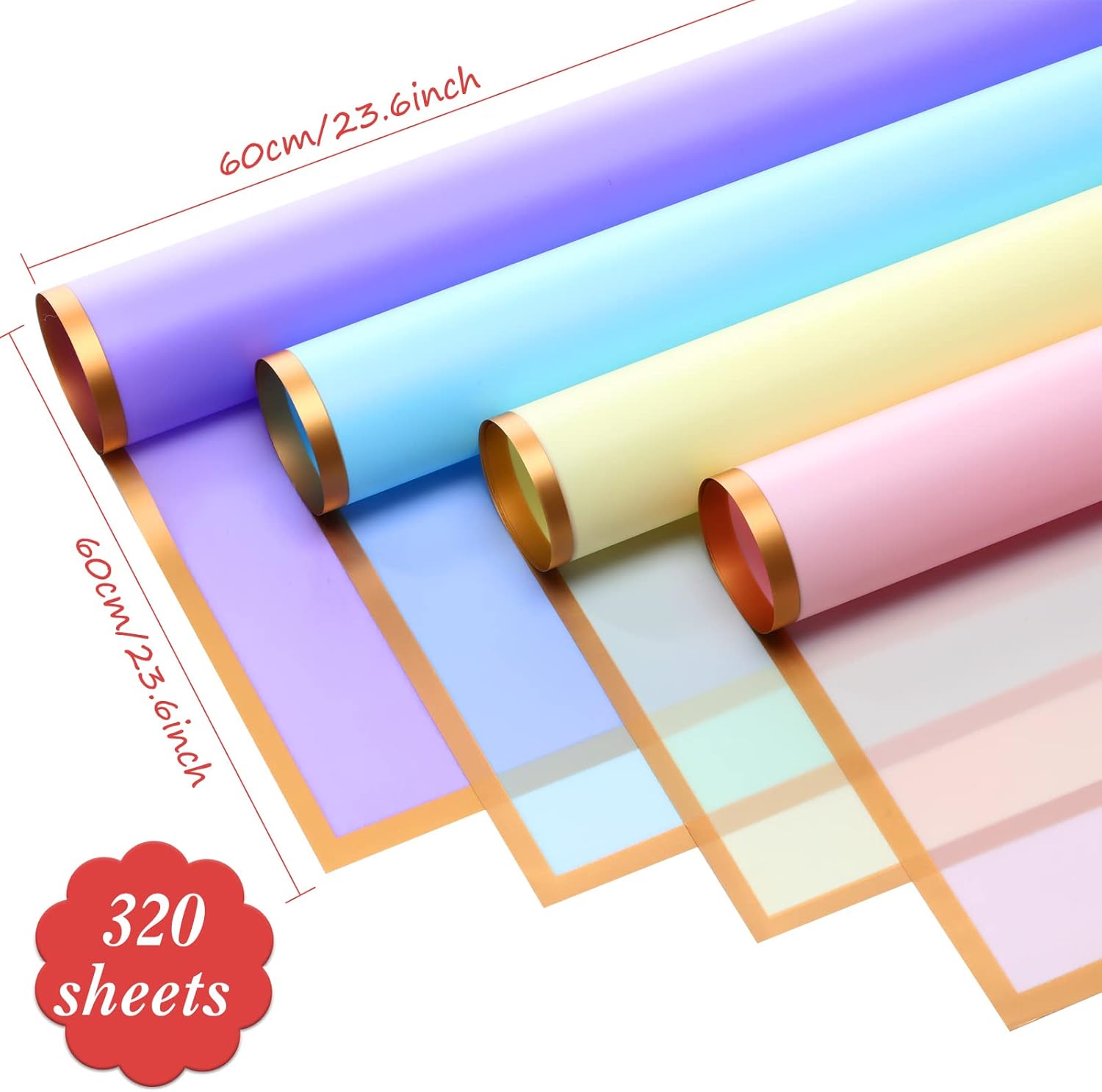 Pajean 320 Sheets Waterproof Bouquet Wrapping Paper Korean Gold Edge Floral Wrapping Paper Assorted Flower Packaging for Mother's Day Wedding Birthday Florist Bouquet Gifts Supplies(Fresh Color)