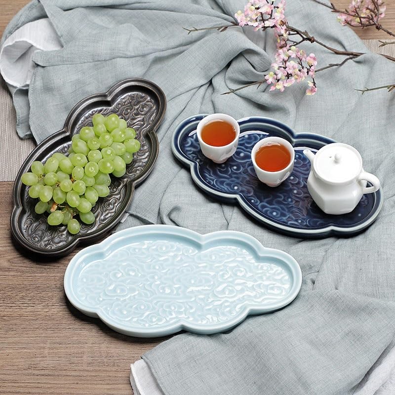 Bandejas Servir Comida Bandeja de postres cerámica China Xiangyun, Bandeja té la Tarde, Restaurante, Aperitivos y Frutas, for Pasteles Mesa Cama | Blue,B