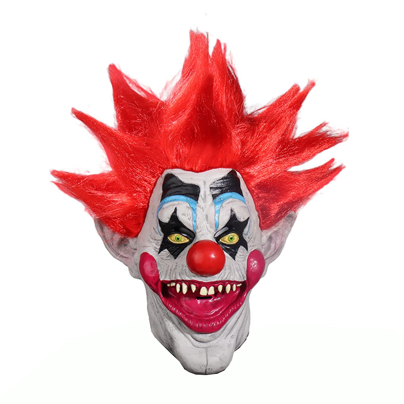 eLymwoo Spooky Killer and Clown Mask with Vibrant Hair for Halloween Cosplay - Red or Green Haired Klowns Outer Space Design (Red Hair)