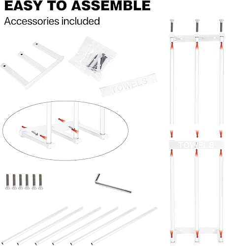 Miniatura 4 de Toallero para montaje en pared, toallero blanco para baño, toallero de baño, organizador de baño, almacenamiento de toallas de baño, paños en baño
