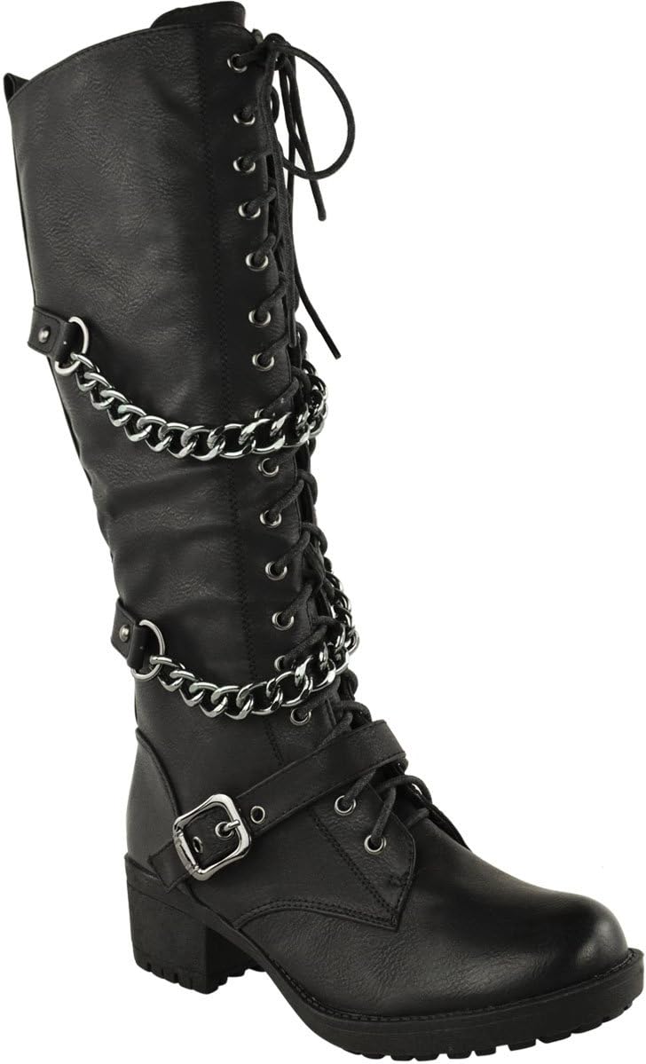 Fashion Thirsty Womens Knee High Mid Calf Lace Up Biker Punk Military Combat Boots Shoes Size