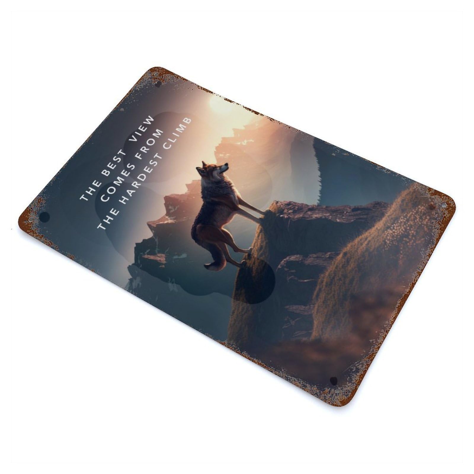 Hardest Climb Wolf Rusty Metal Tin Sign 11.8"x7.9", for Basement, Hobby Room And Garage Decor, Retro Wall Decor