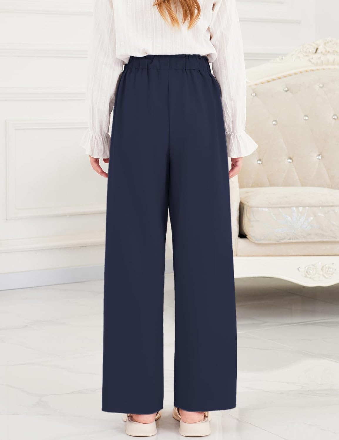 Girls Wide Leg Palazzo Pant Loose Straight Cute Bow Waist Spring Summer Lightweight Dress Pant for Kids 5-14Y - Image 3