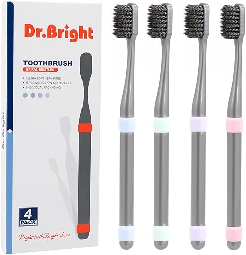 DR.BRIGHT Cepillo de dientes manual extra suave con cerdas en espiral, limpieza profunda, cepillos de dientes ultra suaves para adultos, cepillo de