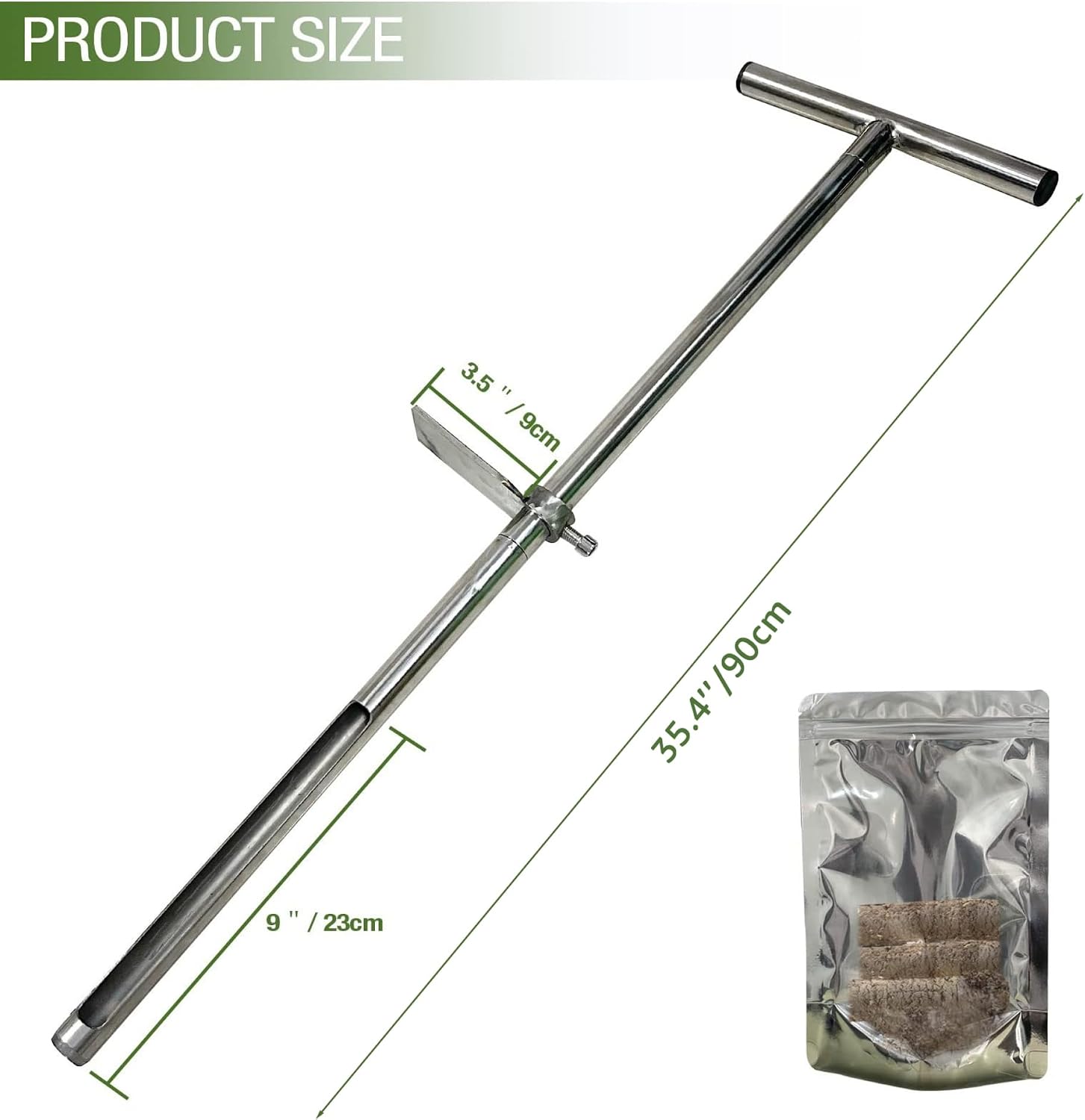Soil Probe, 35in Stainless Steel Soil Sample Tool with T-Handle for Efficient Testing, Sample Probe for Garden, Lawn, and Farm