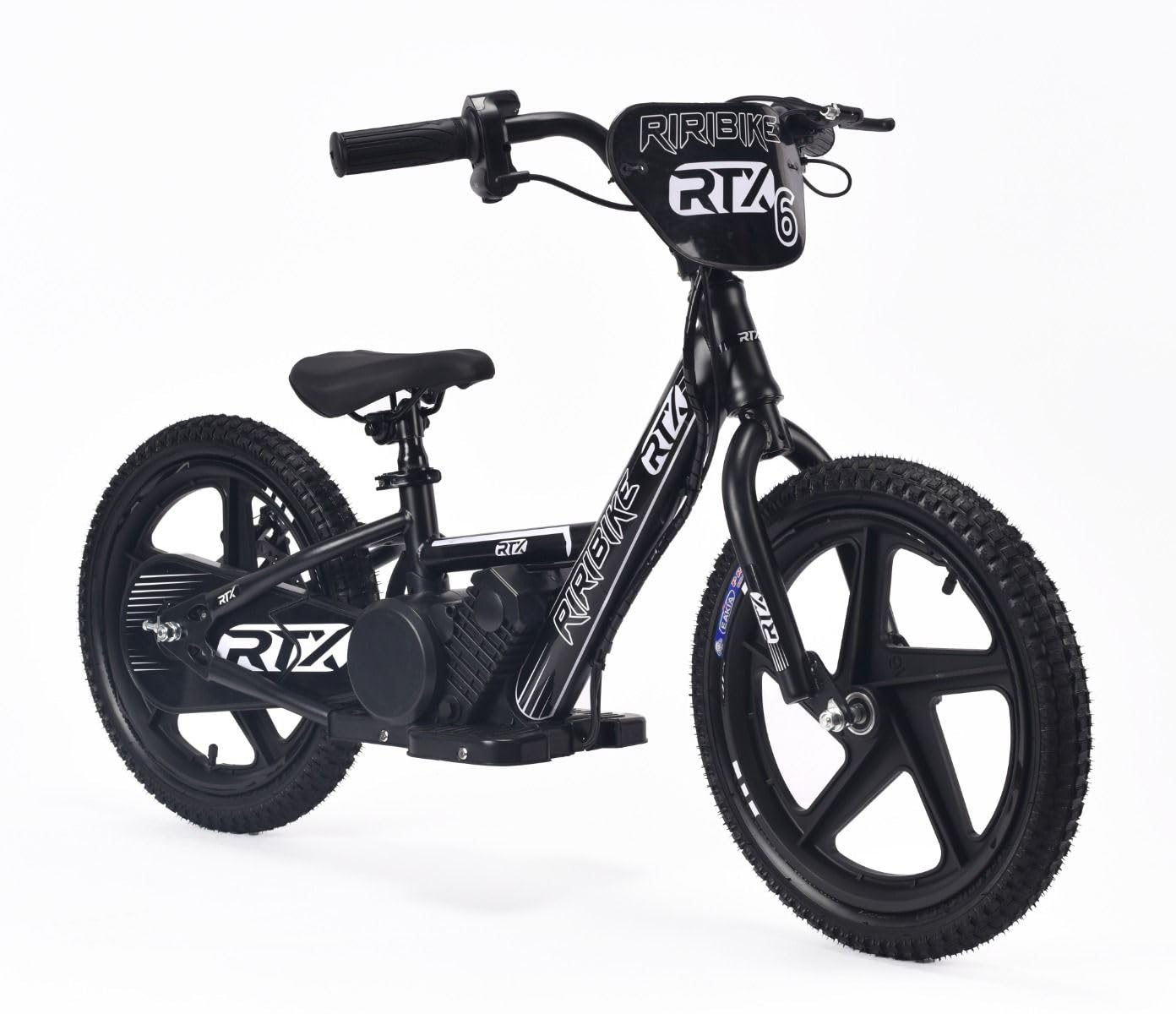Bicicleta eléctrica para niños RIRIBIKE RTX6 24V (16"), Negro, Batería de Litio, Motor de 250W, Freno de Disco, Asiento de PU Blando Ajustable
