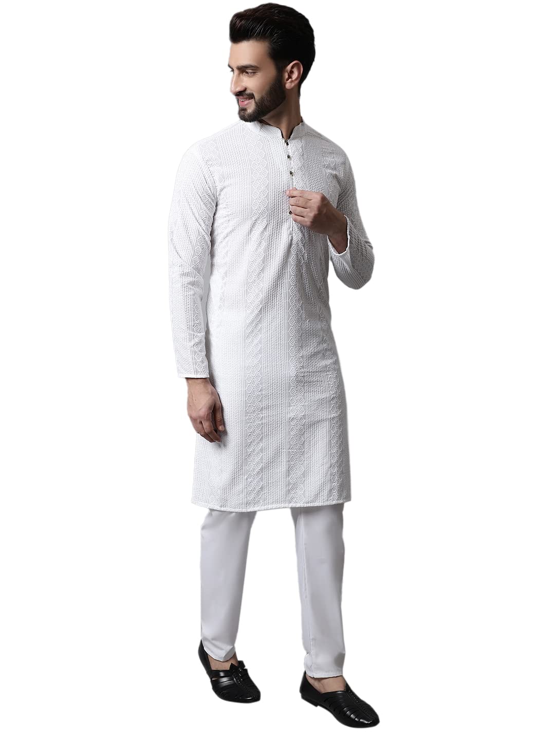 Jompers Men's Embroiderd Kurta Pyjama Sets (White, M)