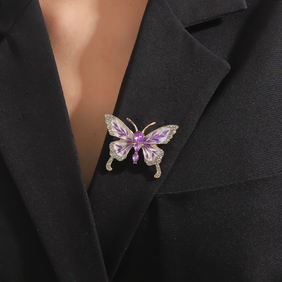 Sparkling Butterfly Crystal Rhinestone Brooch Pin Enamel Colorful Glitter Pearl Bead Lapel Pins Hats Clothes Dress Accessories Jewelry for Women - Image 2