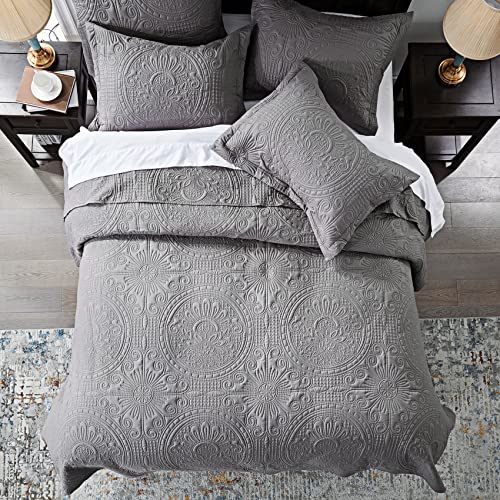 Anluoer Quilt King Size Bedding Set-Grey Embossed, Bedspreads-Lightweight Summer Soft Microfiber Bedspread, Bed Coverlet For All Seasons (1 Quilt, 2 Pillow Shams) #TOP1