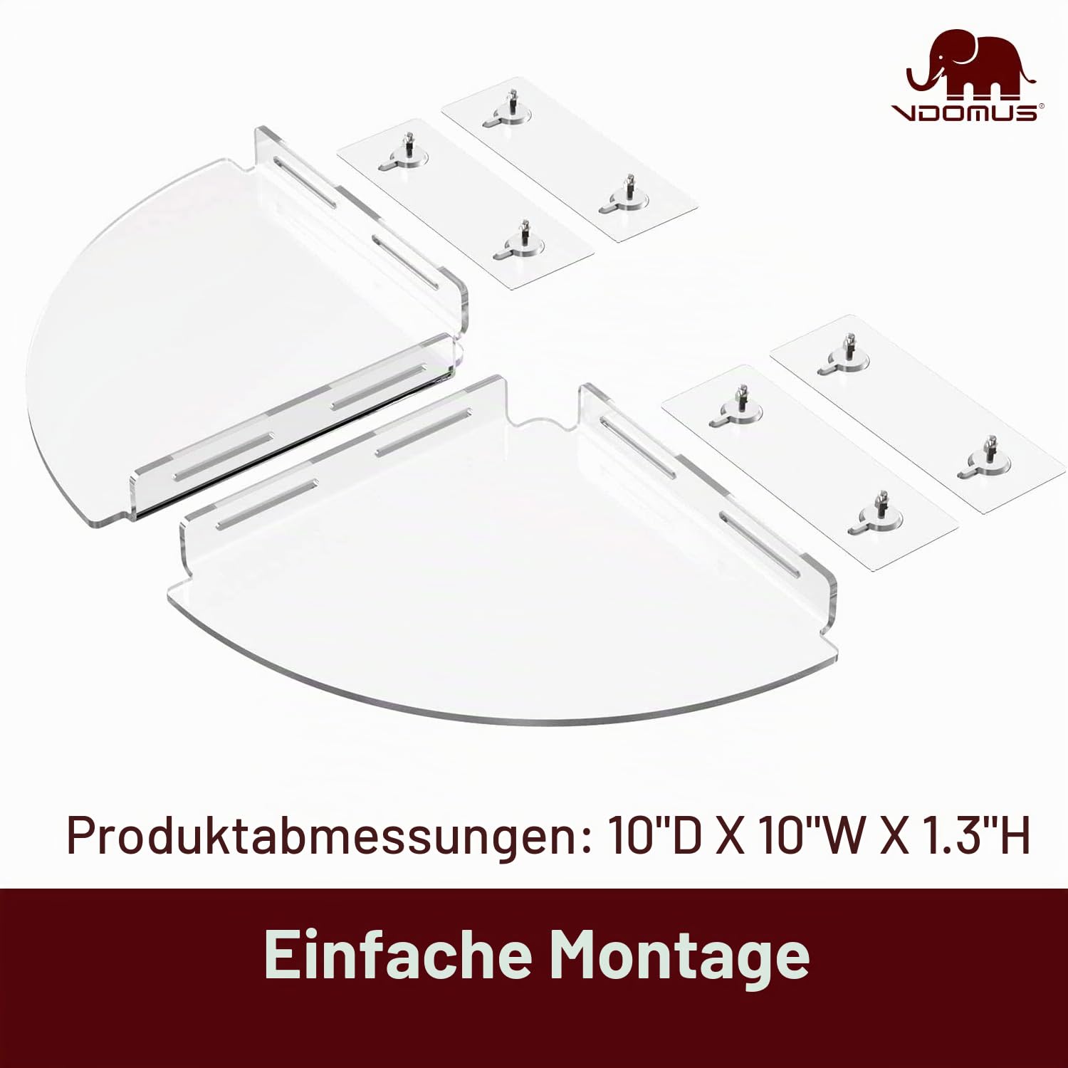 Vdomus Acryl Badezimmerregale | Transparente Duschablage für die Ecke | Selbstklebend | Duschregale für Fliesenwände | Duschablage ohne Bohren - 2er-Set