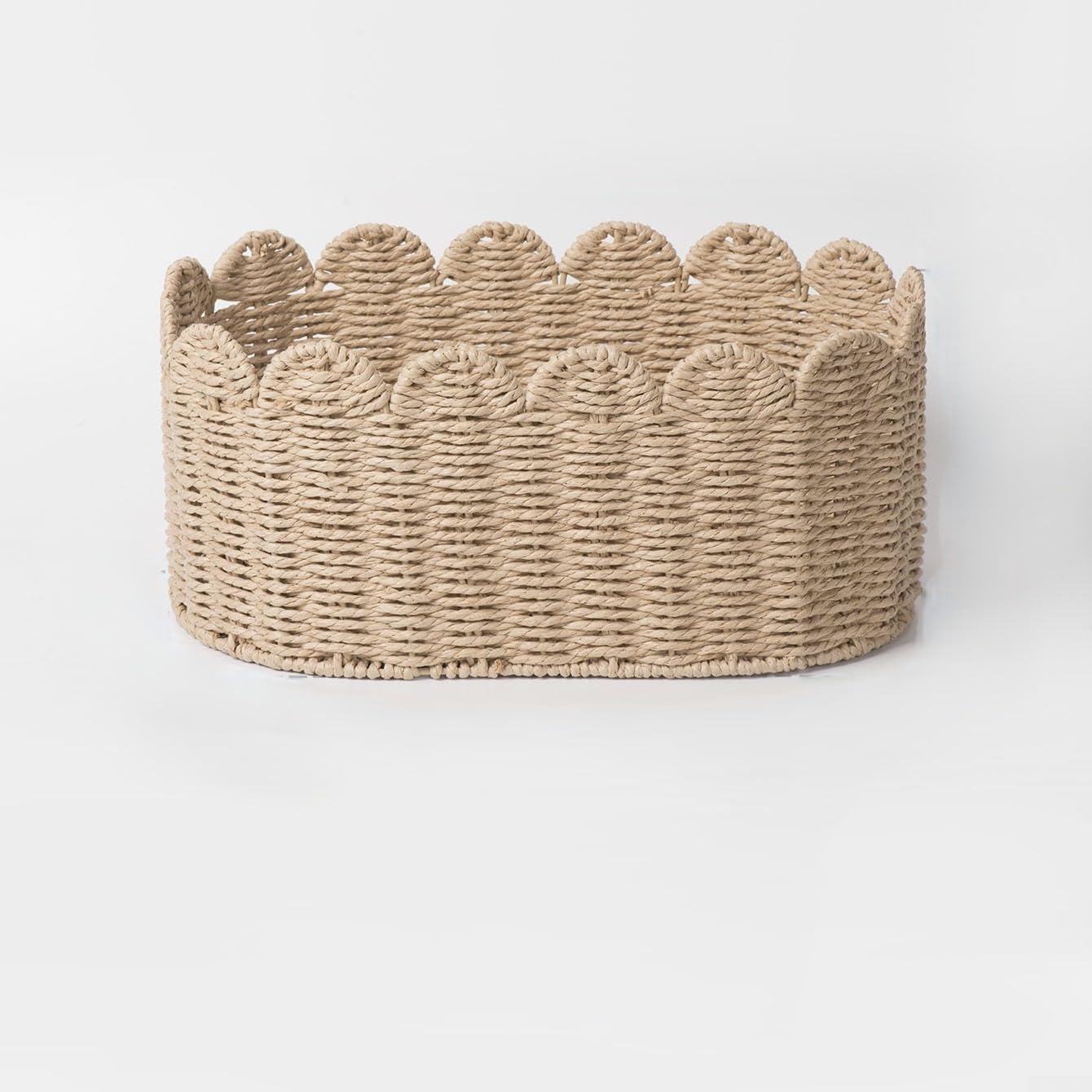 Fauhapyway Rattan-Aufbewahrungskorb, handgewebt, gewellter Rand, groß, 2