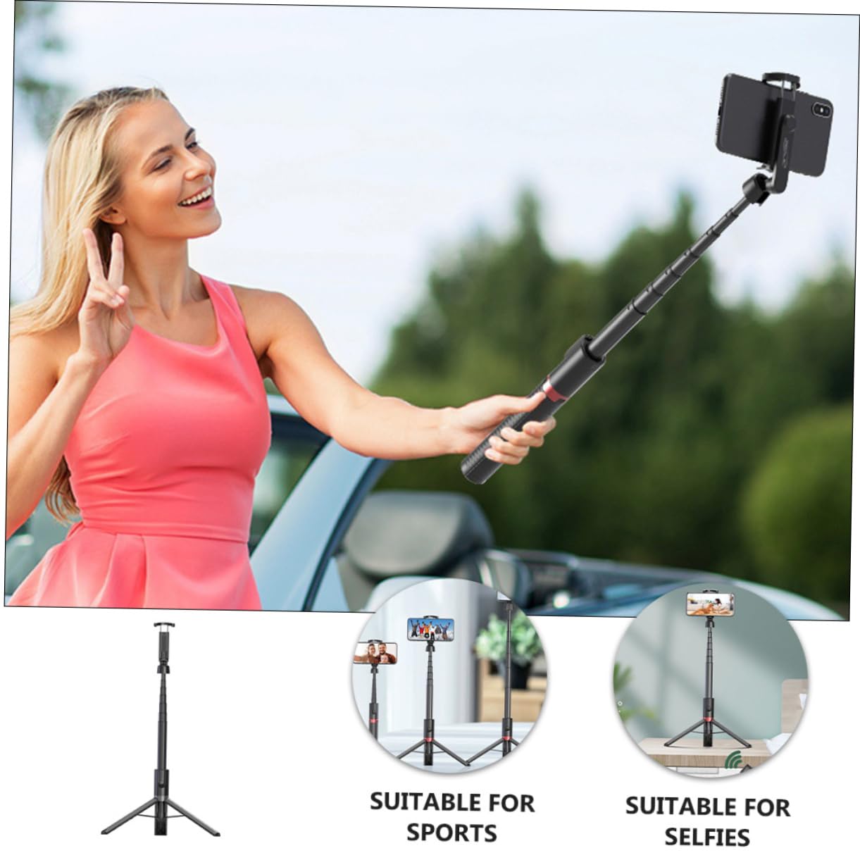 Treppiede per Streaming Selfie Stick Rotante Clip per Telefono Supporto per Treppiede Live Telecomando Staccabile e Design
