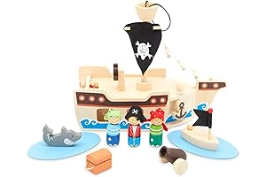 Wooden Pirate Ship for Kids Ages 3-7