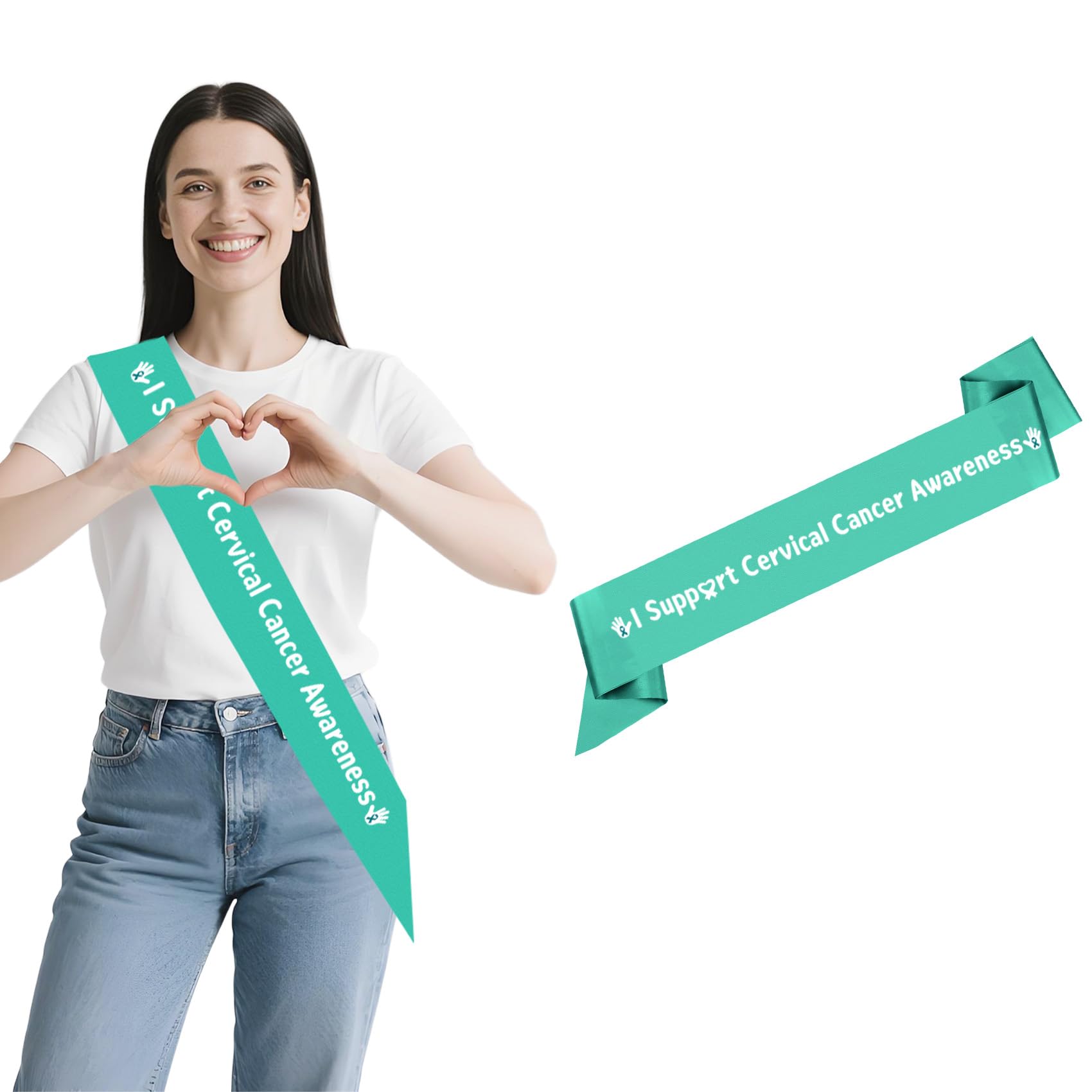 Cervical Cancer Awareness SashesTeal And White Ribbon Sashes For Women Cervical Cancer Awareness Decor Sash Teal And White Encouragement Sash For Support Groups Gift