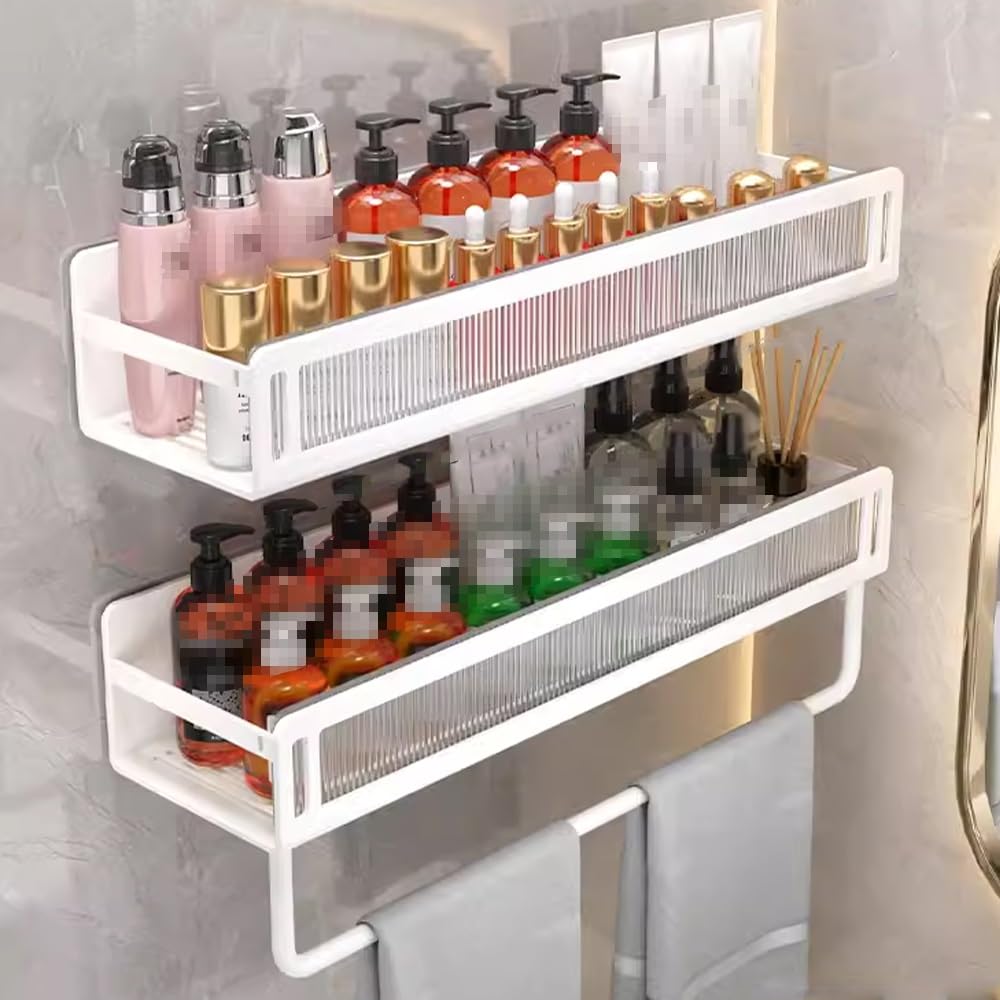 Shower Caddy Bathroom Accessories Hanging Shower Organizer Wall Mounted Bathroom Shelves Size 60CM Double Layer with Rod