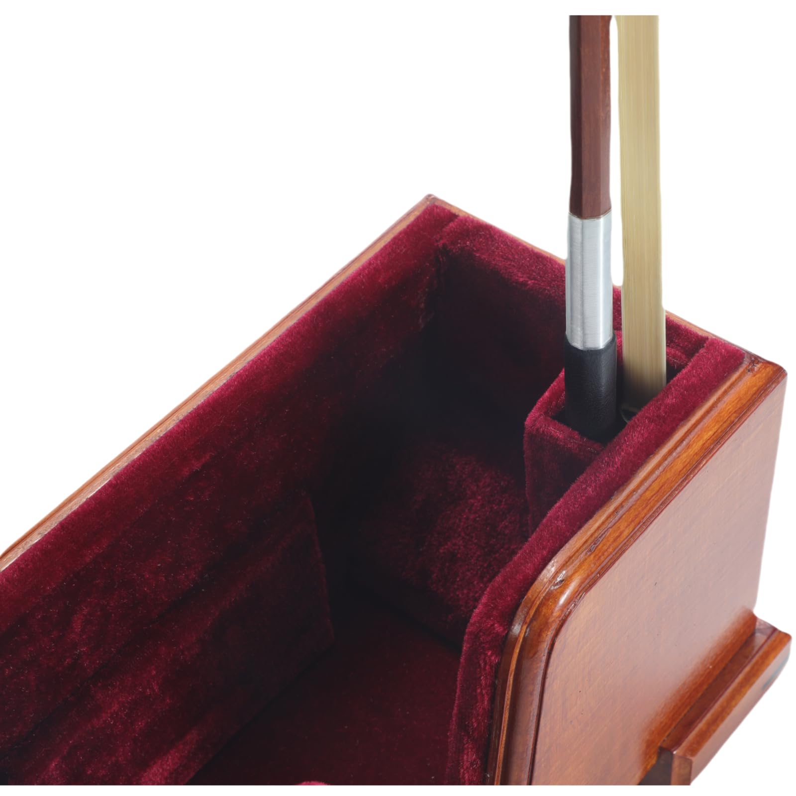 Soporte para violín y arco (soporte), soporte de madera para violín con protección de terciopelo, estética estable y elegante (madera de burl + terciopelo rojo)