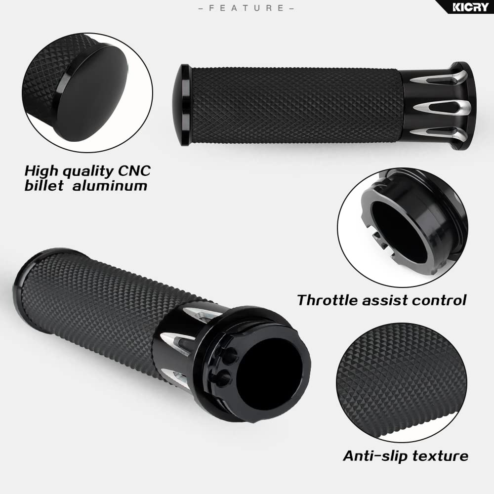 EATAKWARD 1 Inch Motorcycle Handlebar Grips - 25mm Universal Non-Slip Gel Grips With Throttle Assist, Black Chrome, For Harley, Suzuki, Kawasaki (Not For 1-1/4" Bars) - View #4