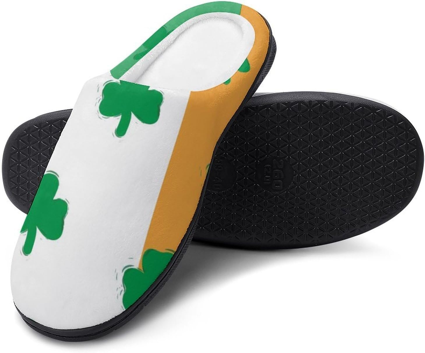 Clovers on The Irish Flag Women's House Slippers Memory Foam Warm Shoes Spa Rubber Sole Indoor Outdoor