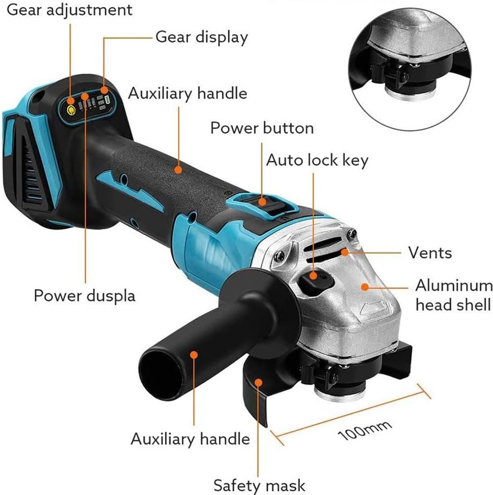 125mm Brushless Angle Grinder Cordless Electric Angle Grinder Power Tool Polishing Cutting Machine For 18V Battery Pin(No Battery No Plug)
