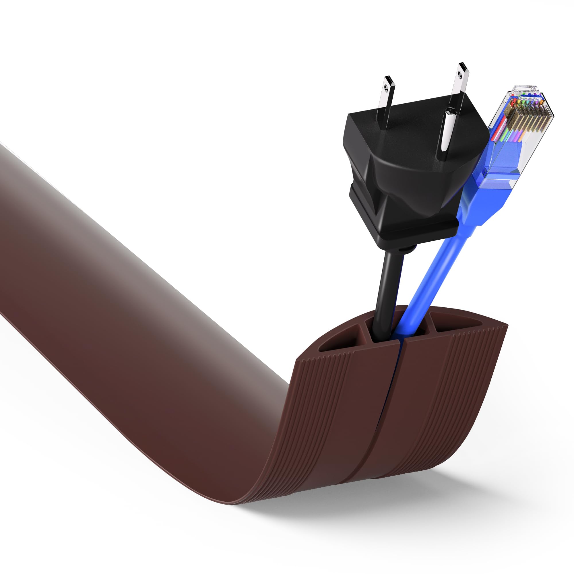 Floor Cord Cover 10ft, Cord Hider Floor Hide Extension Cords, Floor Cable Management Prevent Cable Trips, Floor Cable Cover Wire Covers for Cords, Cable Protector Cord Cavity W0.6in x H0.32in Brown