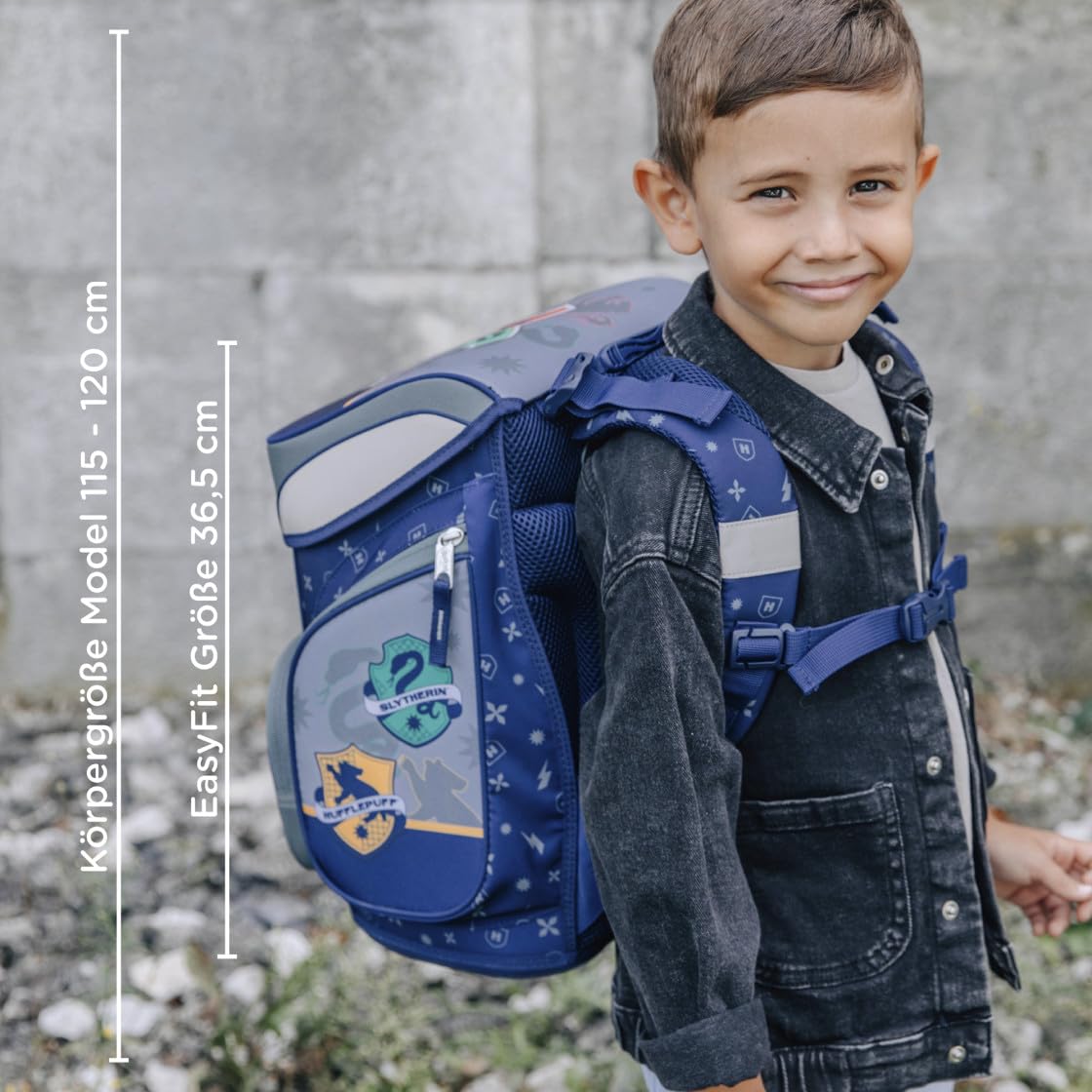Juego de mochila escolar Harry Potter de 5 piezas para niños y niñas de 1ª clase, con contenido personalizado, mochila escolar con bolsa de deporte, estuche para escuela primaria, Harry Potter (Gris)