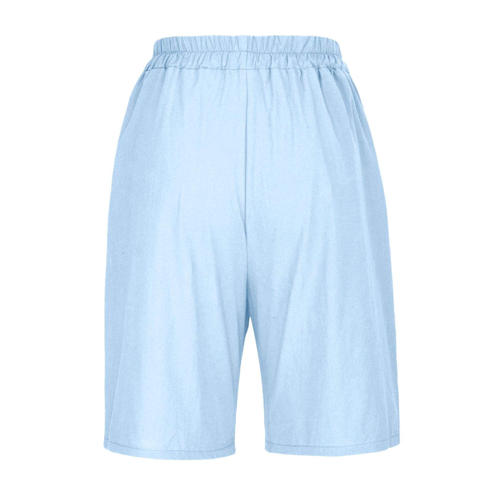Pantaloncini Estivi da Donna, con Lunghezza al Ginocchio ed Elastico in Vita, Cotone e Lino, Elasticizzati, Stile Casual, per la Spiaggia Il Tempo Libero, Larghi, Taglie Forti