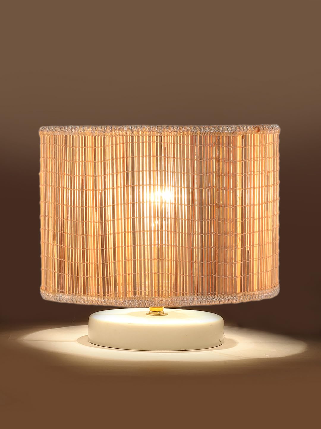 Devansh Round Bamboo Table lamp with White Wood Base -19 4