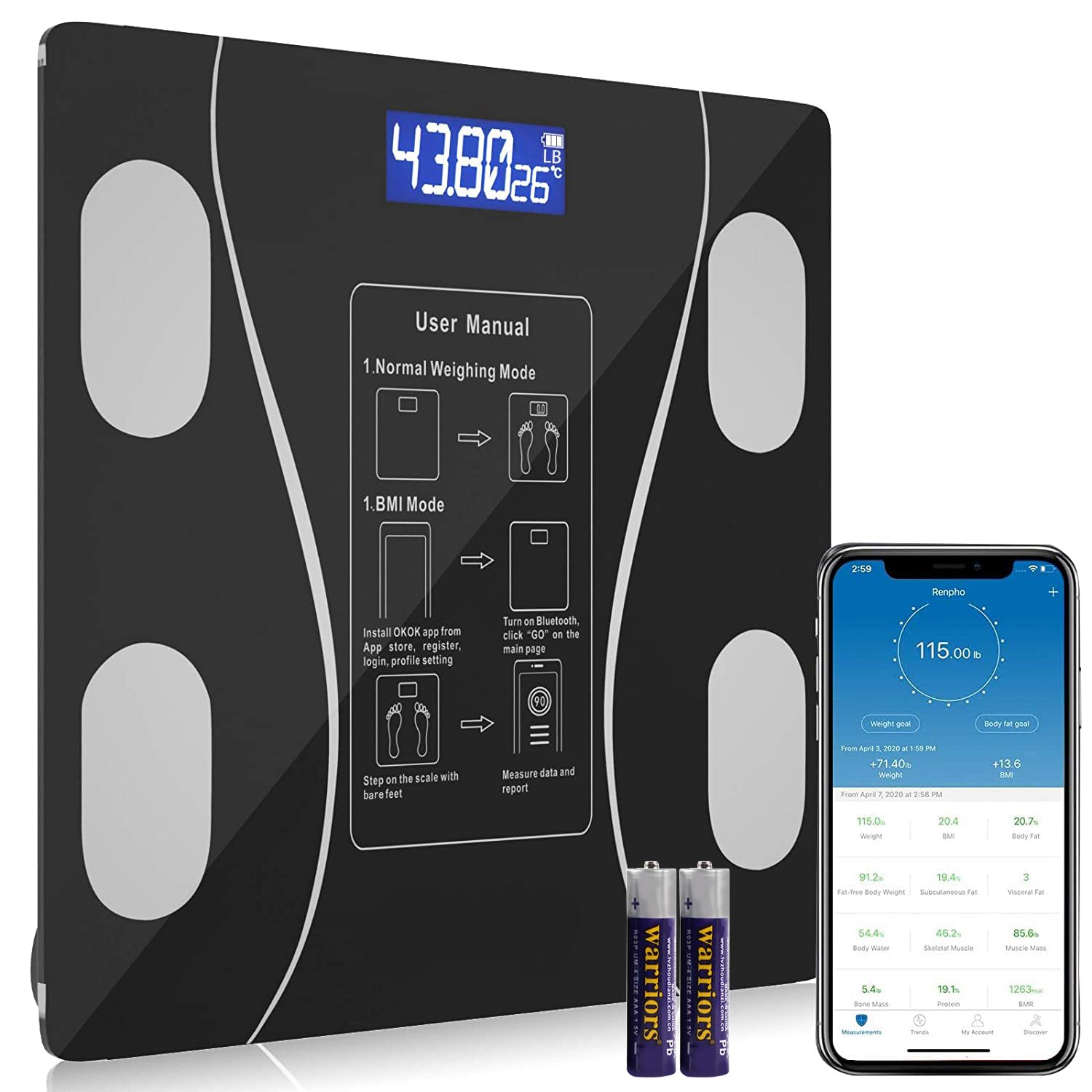 Smart Scale for Body Weight Digital Body Weight Bathroom Scale Body Composition Analyzer with Smartphone Application and Bluetooth