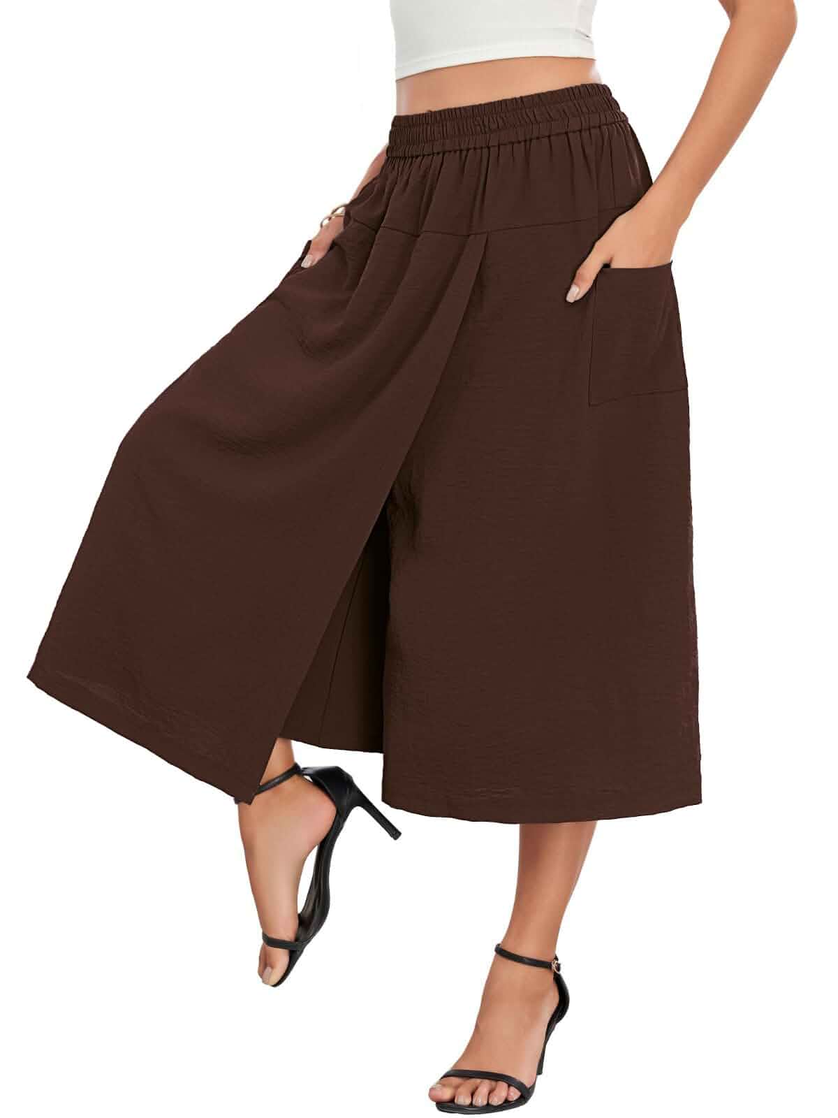 lionstill Culottes for Women Wide Leg Capri Pants with Pockets Culottes with Skirt Overlay, Flowy Gaucho Pants, Skorts for Women, Loose Comfort for Work, Everyday Wear and Vacation Outfits