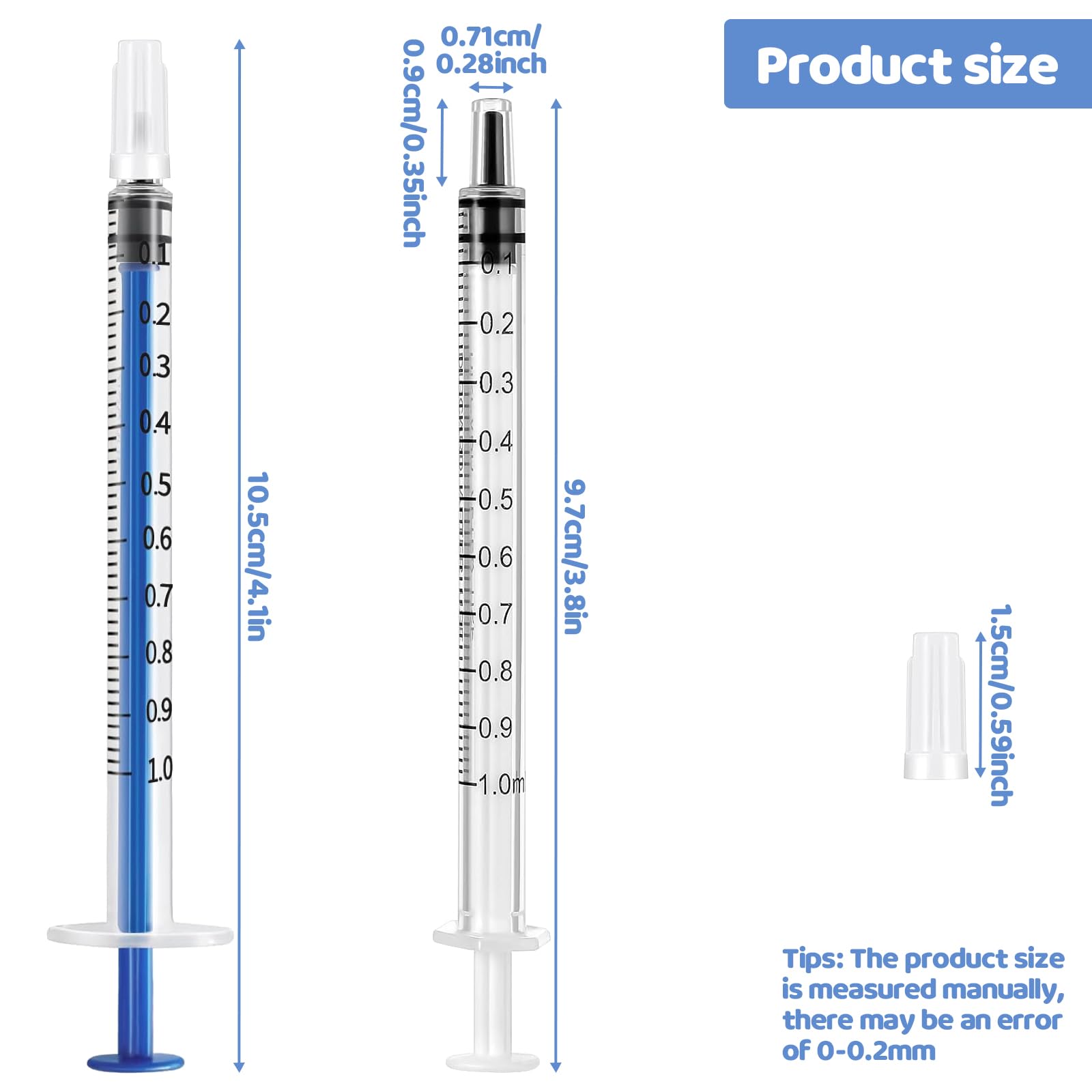 60 sztuk strzykawek 1 ml, sterylne, bez igieł, strzykawki jednorazowe z siarą, 1 ml, z nasadkami do karmienia małych zwierząt, pomiaru płynów i laboratoriów naukowych