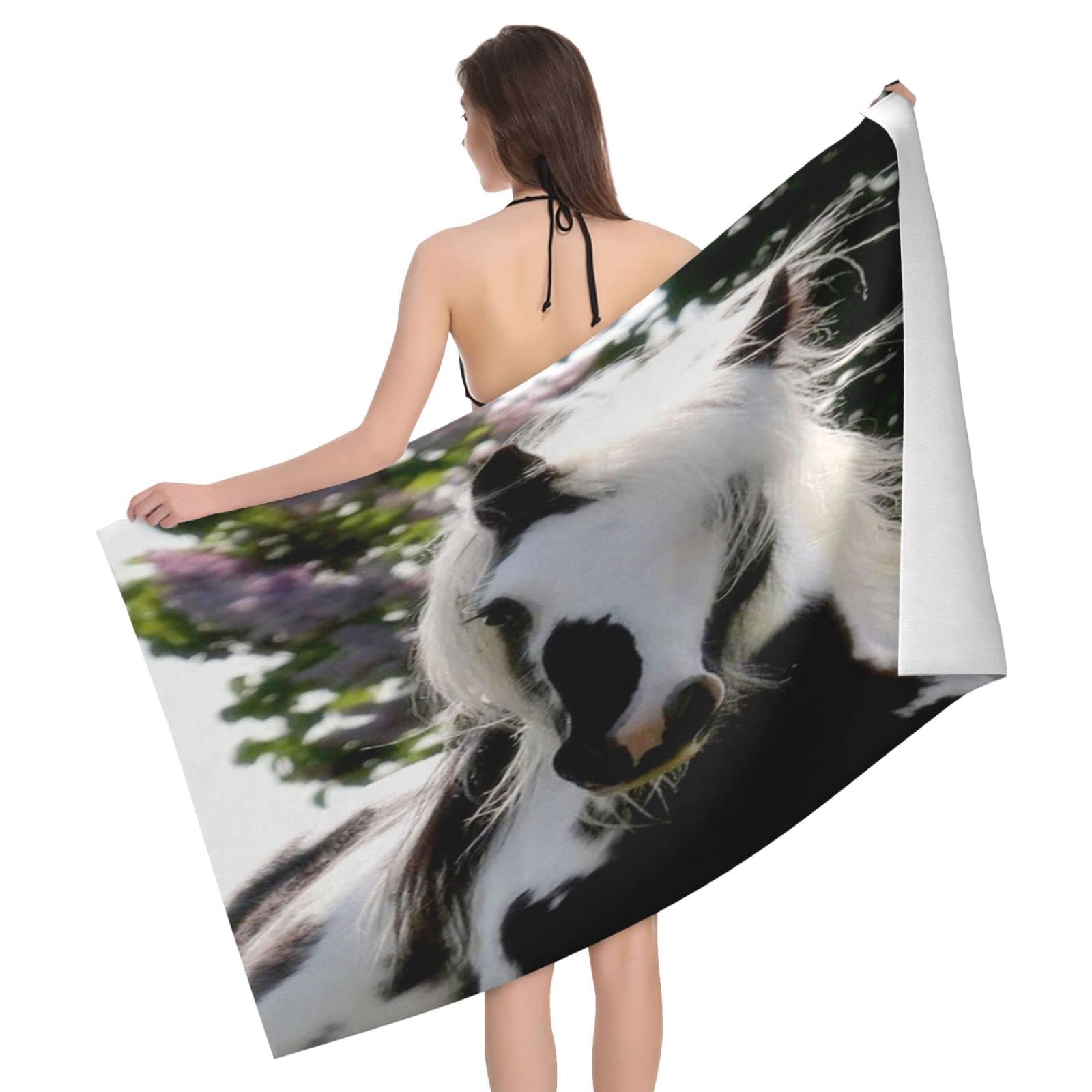 Lawenp Lovely Horse Beach Towel, Lightweight Sand Free Quick Dry Microfiber Absorbent Bath Towel for Kids, Adults, Swimming, Bath, Yoga, Pool, Travel, Camping 32"X52"