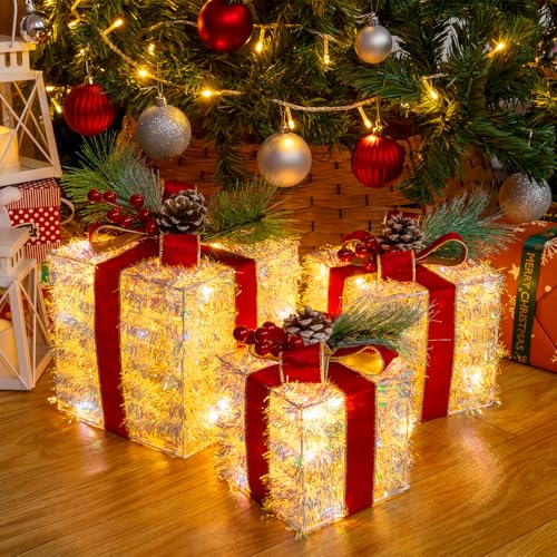 SANHSEHOME 3er Set LED Geschenkbox Weihnachten, Beleuchtete Deko...