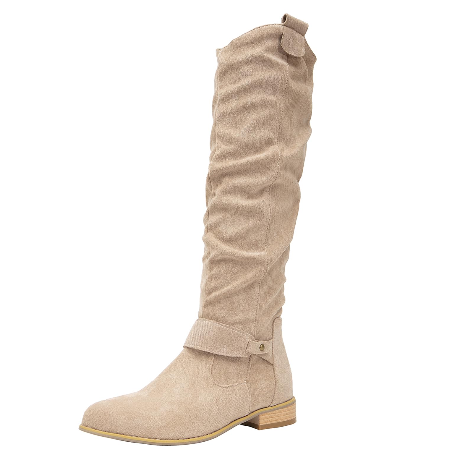 getmorebeauty Damen Winterstiefel Kniehohe Stiefel Flach Wildleder Seitlicher Reißverschluss Oberschenkelhohe Stiefel