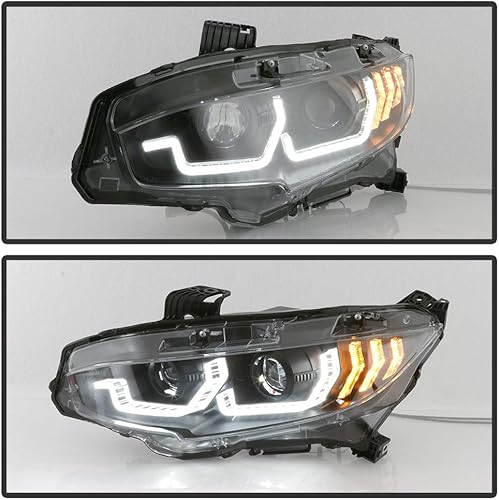 Miniatura 5 de ACANII - Para actualización de modelo halógeno Honda Civic 2016-2021 negro secuencial giro dual LED proyector faros delanteros