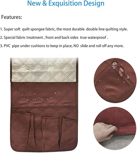 Miniatura 2 de TALC Organizador de almacenamiento antideslizante para reposabrazos de sofá, impermeable, soporte de control remoto con 5 bolsillos para iPad,